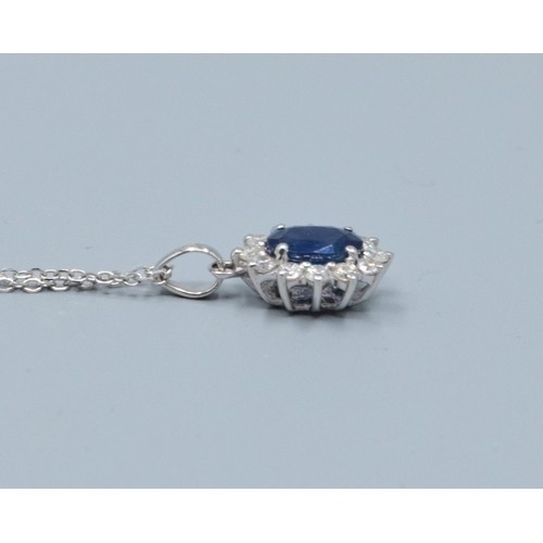 279 - 9ct white gold ladies Sapphire and Diamond pendant necklace