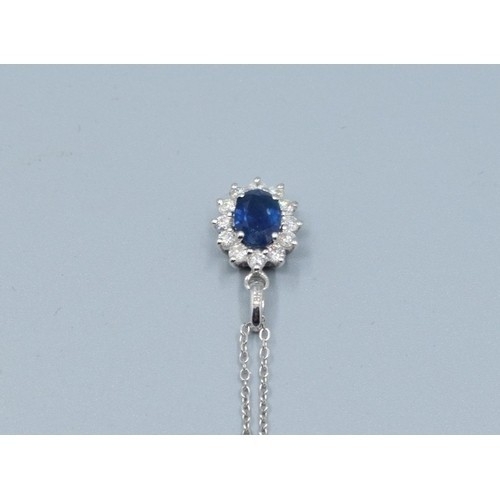 279 - 9ct white gold ladies Sapphire and Diamond pendant necklace