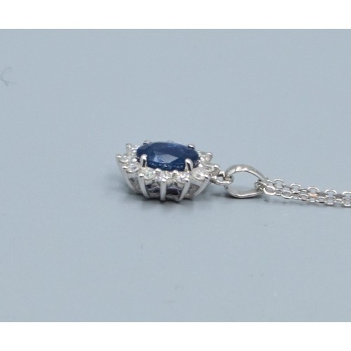 279 - 9ct white gold ladies Sapphire and Diamond pendant necklace