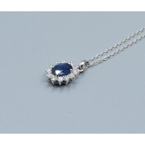 279 - 9ct white gold ladies Sapphire and Diamond pendant necklace