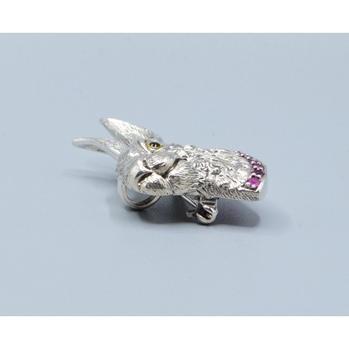 281 - Silver brooch/pendant in the form of a Hare on a Ruby platform