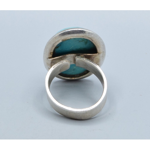 291 - 925 silver ladies large oval Turquoise adjustable statement ring the head measures 32x22mm size Q
