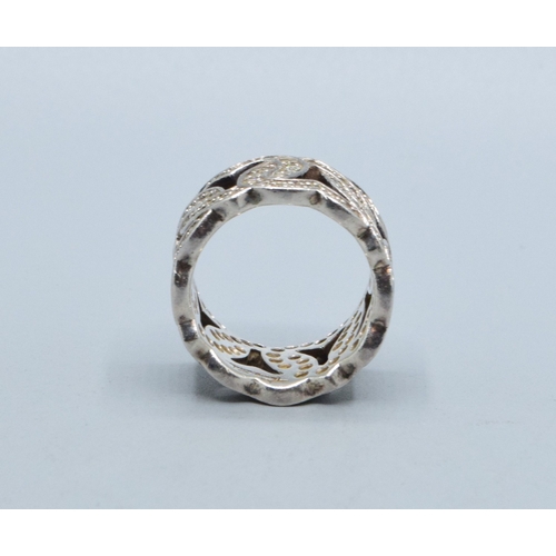 314 - 925 silver full band ladies intertwined hearts with gem stone decoration size N