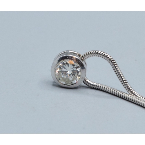 343 - 18ct white gold Diamond solitaire pendant necklace the diamond being approx 0.50cts 6mm across the f... 