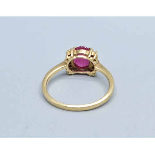 327 - 9ct gold ladies matching suite of Diamond and Ruby earrings and ring the ring is size N, 4.2grams