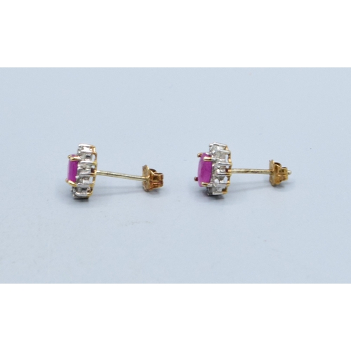 327 - 9ct gold ladies matching suite of Diamond and Ruby earrings and ring the ring is size N, 4.2grams