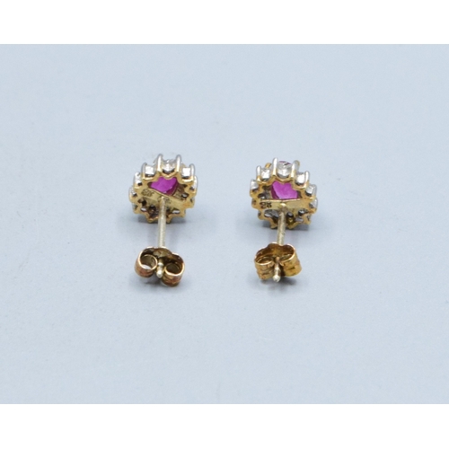 327 - 9ct gold ladies matching suite of Diamond and Ruby earrings and ring the ring is size N, 4.2grams