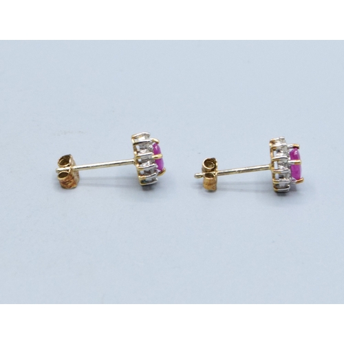 327 - 9ct gold ladies matching suite of Diamond and Ruby earrings and ring the ring is size N, 4.2grams