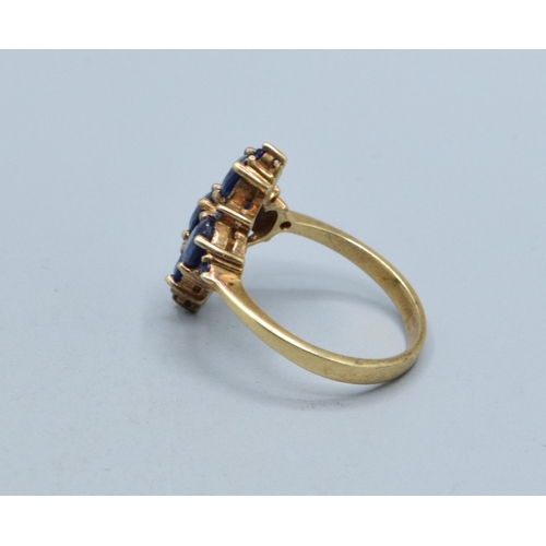 336 - 9ct gold Sapphire Diamond shape design ladies dress ring the head measures 19x14mm 3.5grams size N