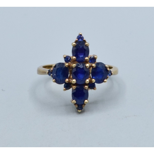 336 - 9ct gold Sapphire Diamond shape design ladies dress ring the head measures 19x14mm 3.5grams size N