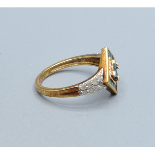 345 - Art Deco inspired ladies Emerald green Bismuth  and Diamond diamond shape ring the head measures 13m... 