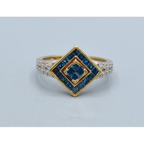 345 - Art Deco inspired ladies Emerald green Bismuth  and Diamond diamond shape ring the head measures 13m... 