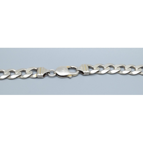 294 - Heavy 925 silver 50cm long flat link neck chain with lobster claw catch links being 9mm wide 64grams... 