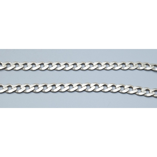 294 - Heavy 925 silver 50cm long flat link neck chain with lobster claw catch links being 9mm wide 64grams... 