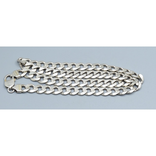 294 - Heavy 925 silver 50cm long flat link neck chain with lobster claw catch links being 9mm wide 64grams... 