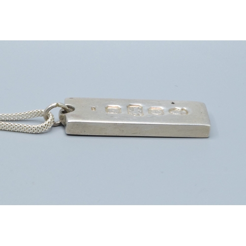 309 - 925 silver full hallmarked silver Ingot on a New 925 silver snake skin design neck chain of 45cm lon... 