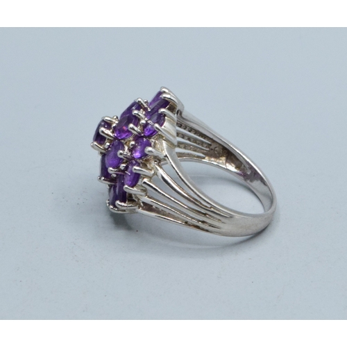 240 - 925 silver ladies Raspberry Amethyst design ring with the head measuring 18mm diameter size P