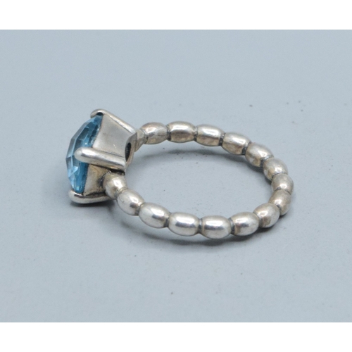 315 - Pandora 925 silver ALE blue Topaz facetted solitaire ring size N