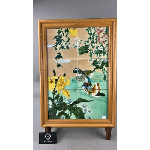 One framed ceramic retro oriental tube lined tile panel,