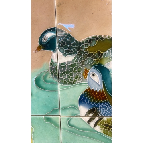 One framed ceramic retro oriental tube lined tile panel,