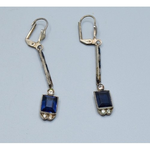 764 - Vintage sterling silver garnet line bracelet, together with a pair of art Deco drop paste earrings (... 