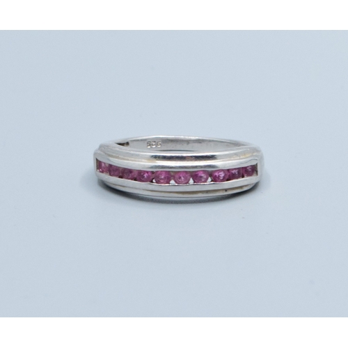 858 - 925 silver ladies Pink Tourmaline channel set half eternity ring size P