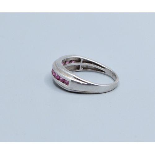 858 - 925 silver ladies Pink Tourmaline channel set half eternity ring size P