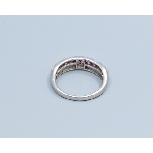 858 - 925 silver ladies Pink Tourmaline channel set half eternity ring size P