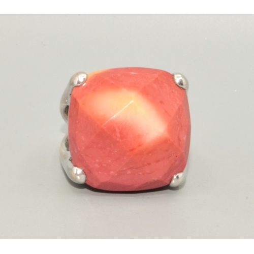 838 - 925 silver ladies facetted Carnelian Agate square front dress ring in a box claw setting size L