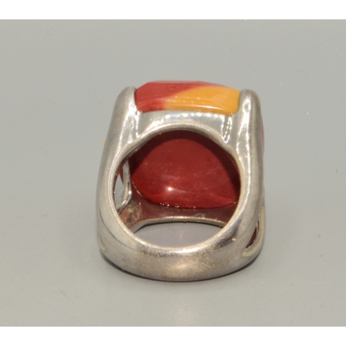 838 - 925 silver ladies facetted Carnelian Agate square front dress ring in a box claw setting size L