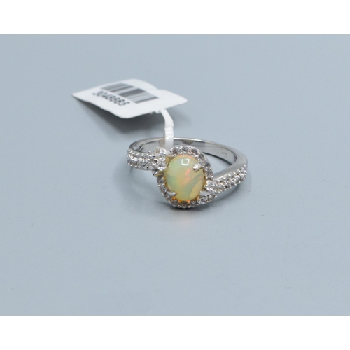 840 - New with Tag 925 silver ladies Opalite halo design twist ring size Q