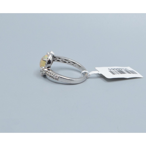840 - New with Tag 925 silver ladies Opalite halo design twist ring size Q
