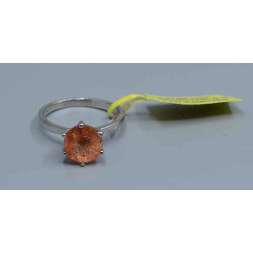 836 - New with Tag 925 silver ladies solitaire Amber quarts large dress ring size P