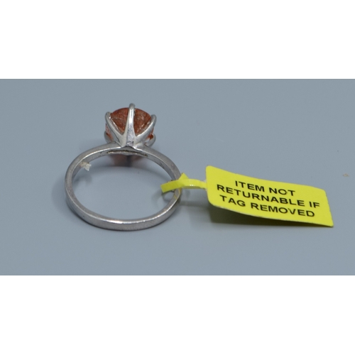 836 - New with Tag 925 silver ladies solitaire Amber quarts large dress ring size P