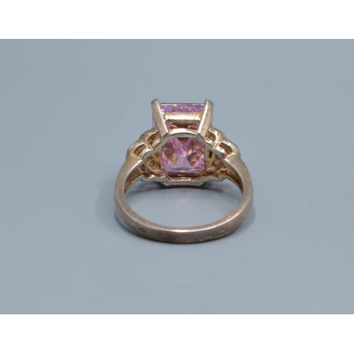 826 - 925 silver ladies Ametrine Quarts emerald cut rectangular clear stone decorated dress ring held in a... 