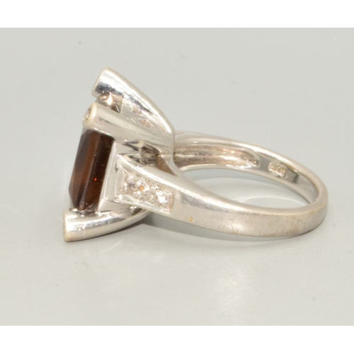 825 - 925 silver large square smokie quarts ladies Dress ring held in a castled claw setting size N