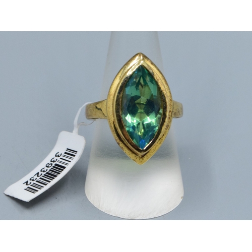 823 - New with Tag gold on silver Ammolite colour large marquise cut faceted statement ring held in a scro... 