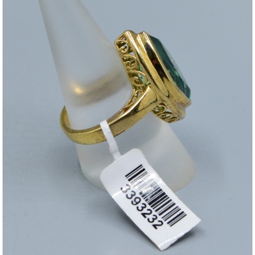 823 - New with Tag gold on silver Ammolite colour large marquise cut faceted statement ring held in a scro... 