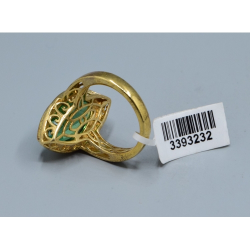 823 - New with Tag gold on silver Ammolite colour large marquise cut faceted statement ring held in a scro... 