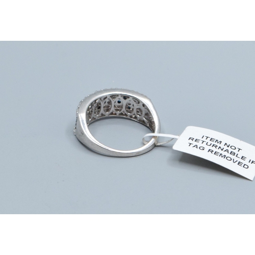 845 - New with Tag 925 silver ladies both Blue and White Diamond row ring size P