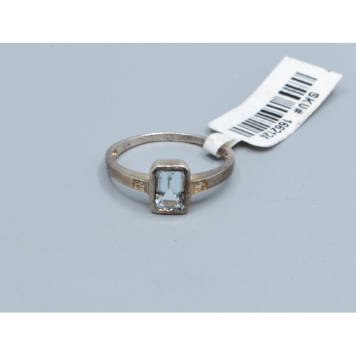 808 - New with Tag 925 silver/gold ladies Aquamarine dress ring size R