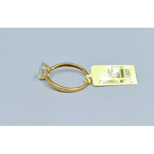 830 - New with Tag 925 silver/gold solitaire Aquamarine colour ring size Q