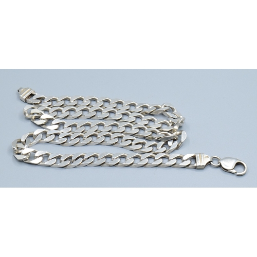 844 - 925 silver flat link neck chain with lobster claw catch 52cm long 8mm wide 65grams