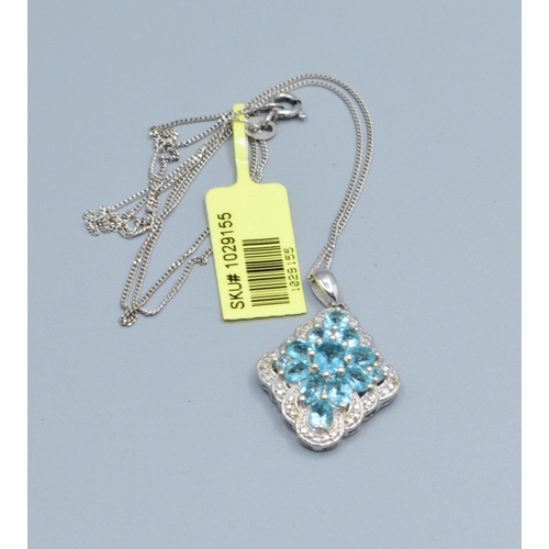 862 - New with Tag 925 silver ladies Blue gem set diamond shape pendant necklace the head being 26x18mm he... 