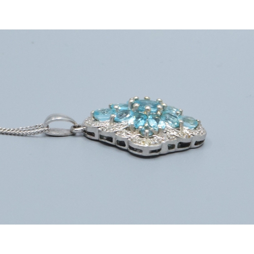 862 - New with Tag 925 silver ladies Blue gem set diamond shape pendant necklace the head being 26x18mm he... 