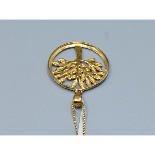 817 - New with Tag gold on 925 silver Tree of Life pendant necklace with green gem set decoration on a mat... 