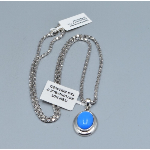 827 - New with Tag 925 silver faux Turquoise pendant necklace on a 925 silver neck chain of 48cm long the ... 