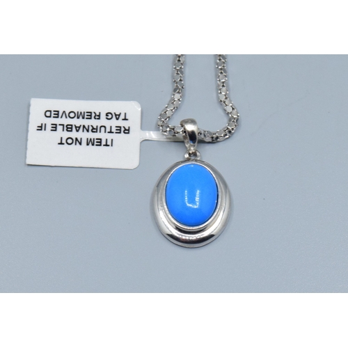 827 - New with Tag 925 silver faux Turquoise pendant necklace on a 925 silver neck chain of 48cm long the ... 