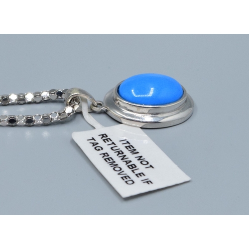 827 - New with Tag 925 silver faux Turquoise pendant necklace on a 925 silver neck chain of 48cm long the ... 