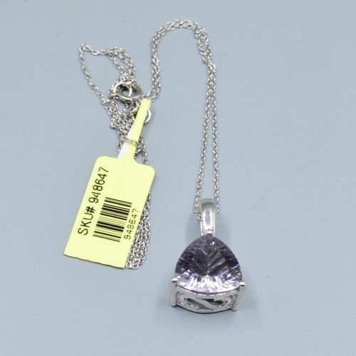 842 - New with Tag 925 silver Triangular Amethyst pendant necklace on a matching 925 silver neck chain of ... 